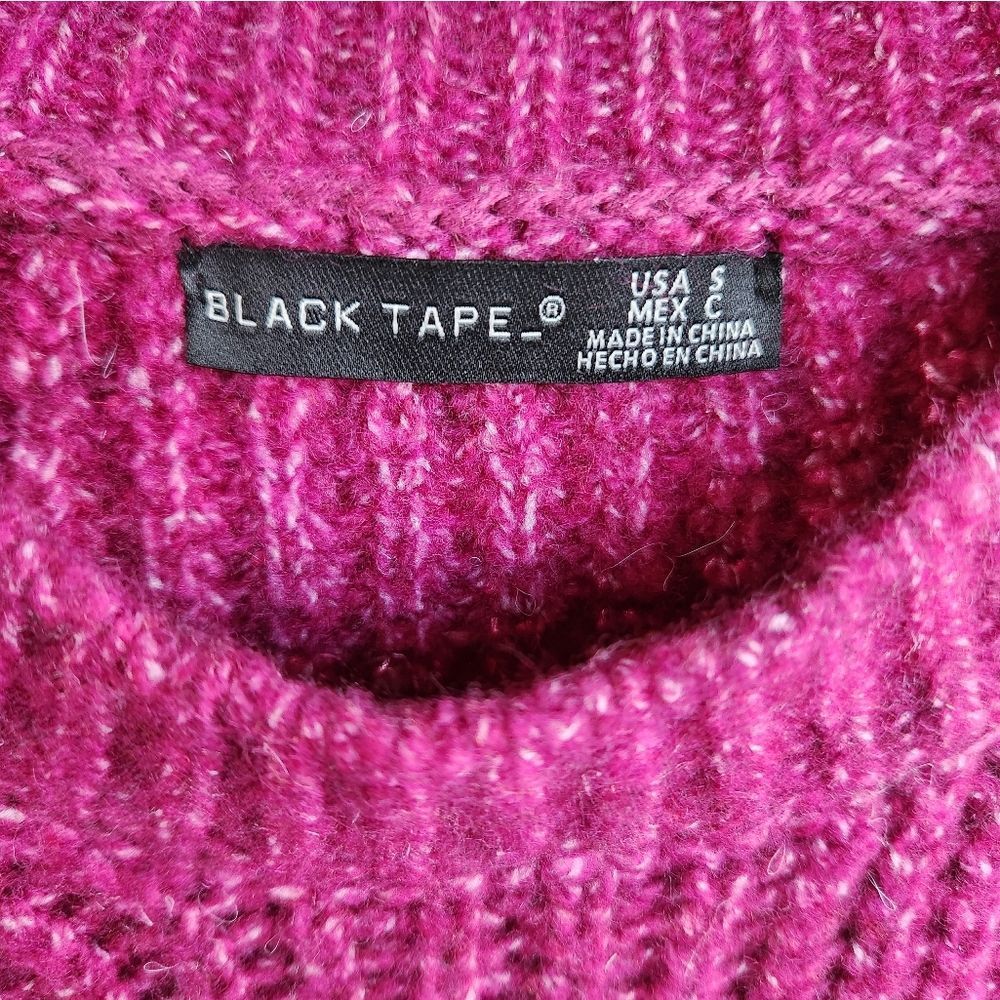 Black tape crewneck oversized thick sweater fuchsia - Picture 4 of 6